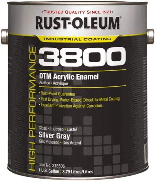 Rust-Oleum - 1 Gal Silver Gray Gloss Finish Acrylic Enamel Paint - 150 to 270 Sq Ft per Gal, Interior/Exterior, Direct to Metal - Apex Tool & Supply