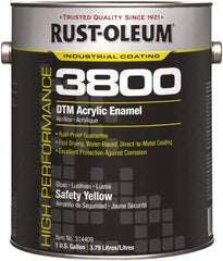 Rust-Oleum - 1 Gal Safety Yellow Gloss Finish Acrylic Enamel Paint - 150 to 270 Sq Ft per Gal, Interior/Exterior, Direct to Metal - Apex Tool & Supply