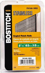 Stanley Bostitch - 15 Gauge 0.07" Shank Diam 2-1/2" Long Finishing Nails for Power Nailers - Stainless Steel, Smooth Shank, Angled Stick Adhesive Collation, Round Head, Chisel Point - Apex Tool & Supply