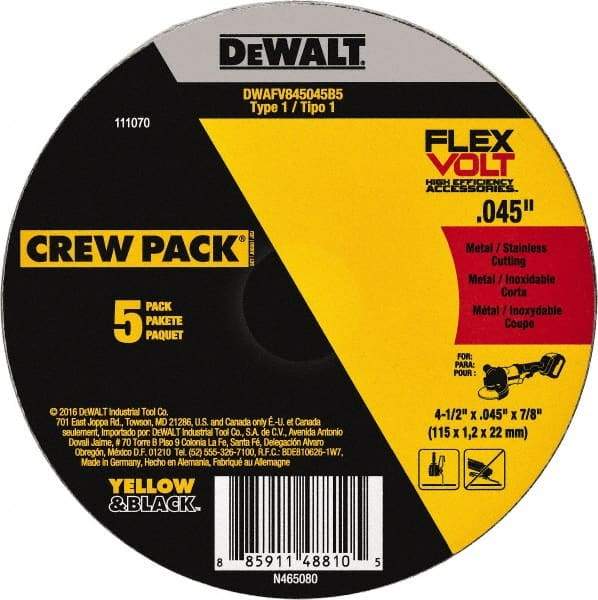DeWALT - 4-1/2" Ceramic Cutoff Wheel - 0.045" Thick, 7/8" Arbor, 13,300 Max RPM, Use with Portable Tools - Apex Tool & Supply