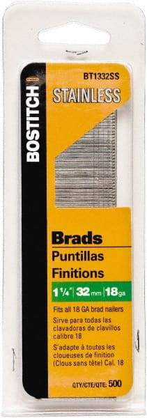 Stanley Bostitch - 18 Gauge 0.05" Shank Diam 1-1/4" Long Brad Nails for Power Nailers - Steel, Bright Finish, Ring Shank, Straight Stick Adhesive Collation, Brad Head, Chisel Point - Apex Tool & Supply