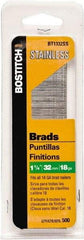 Stanley Bostitch - 18 Gauge 0.05" Shank Diam 1-1/4" Long Brad Nails for Power Nailers - Stainless Steel, Ring Shank, Straight Stick Adhesive Collation, Brad Head, Chisel Point - Apex Tool & Supply