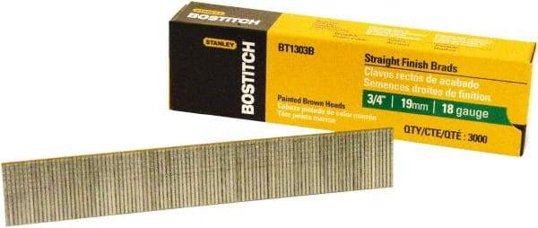 Stanley Bostitch - 18 Gauge 0.05" Shank Diam 3/4" Long Brad Nails for Power Nailers - Steel, Bright Finish, Ring Shank, Straight Stick Adhesive Collation, Brad Head, Chisel Point - Apex Tool & Supply