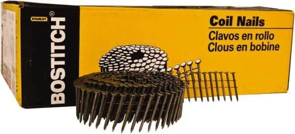 Stanley Bostitch - 13 Gauge 0.099" Shank Diam 1-1/2" Long Framing Nails for Power Nailers - Steel, Yellow Zinc Finish, Smooth Shank, Coil Wire Collation, Round Head, Diamond Point - Apex Tool & Supply