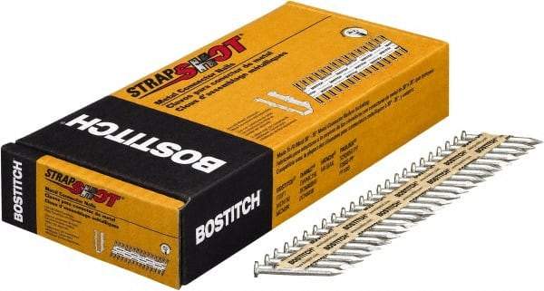Stanley Bostitch - 10 Gauge 0.148" Shank Diam 1-1/2" Long Metal Connecting Nails for Power Nailers - Steel, Galvanized Finish, Smooth Shank, Angled Stick Paper Tape Collation, Round Head, Diamond Point - Apex Tool & Supply