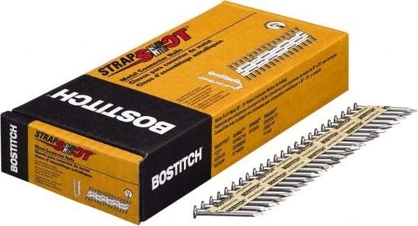 Stanley Bostitch - 10 Gauge 0.148" Shank Diam 1-1/2" Long Metal Connecting Nails for Power Nailers - Steel, Bright Finish, Smooth Shank, Angled Stick Paper Tape Collation, Round Head, Diamond Point - Apex Tool & Supply