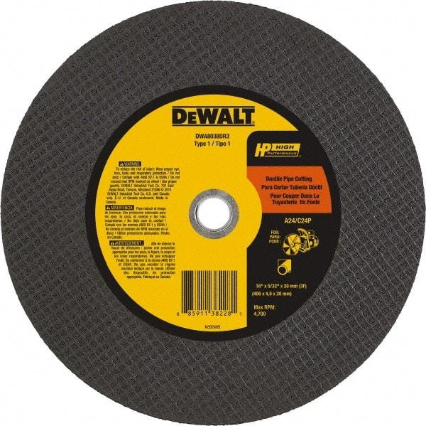 DeWALT - 16" 24 Grit Silicon Carbide Cutoff Wheel - 5/32" Thick, 20mm Arbor, 4,700 Max RPM, Use with Chop Saws - Apex Tool & Supply