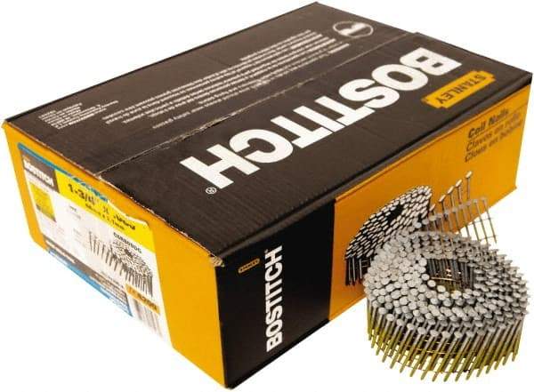 Stanley Bostitch - 14 Gauge 1-3/4" Long Siding Nails for Power Nailers - Steel, Galvanized Finish, Ring Shank, Coil Wire Collation, Round Head, Blunt Diamond Point - Apex Tool & Supply