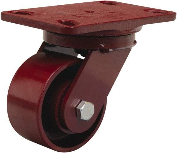 Hamilton - 4" Diam x 2" Wide x 5-5/8" OAH Top Plate Mount Swivel Caster - Cast Iron, 1,000 Lb Capacity, Sealed Precision Ball Bearing, 4-1/2 x 6-1/2" Plate - Apex Tool & Supply