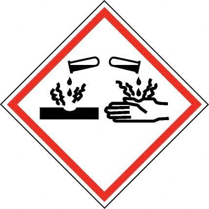 NMC - Hazardous Materials Label, Header: Corrosive Warning - Legend: GHS - Graphic, English, Black & Red, 2" Long x 2" High, No Coating - Apex Tool & Supply
