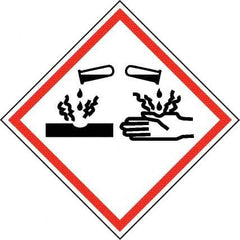 NMC - Hazardous Materials Label, Header: Corrosive Warning - Legend: GHS - Graphic, English, Black & Red, 2" Long x 2" High, No Coating - Apex Tool & Supply