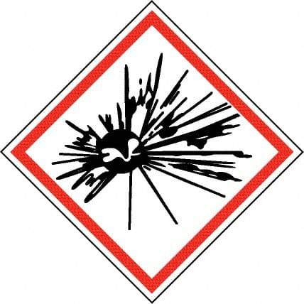 NMC - Hazardous Materials Label, Header: Explosive Warning - Legend: GHS - Graphic, English, Black & Red, 2" Long x 2" High, No Coating - Apex Tool & Supply