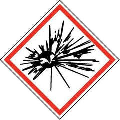 NMC - Hazardous Materials Label, Header: Explosive Warning - Legend: GHS - Graphic, English, Black & Red, 2" Long x 2" High, No Coating - Apex Tool & Supply