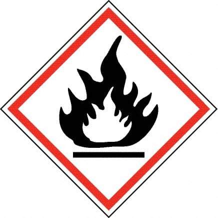 NMC - Hazardous Materials Label, Header: Flammable Warning - Legend: GHS - Graphic, English, Black & Red, 2" Long x 2" High, No Coating - Apex Tool & Supply
