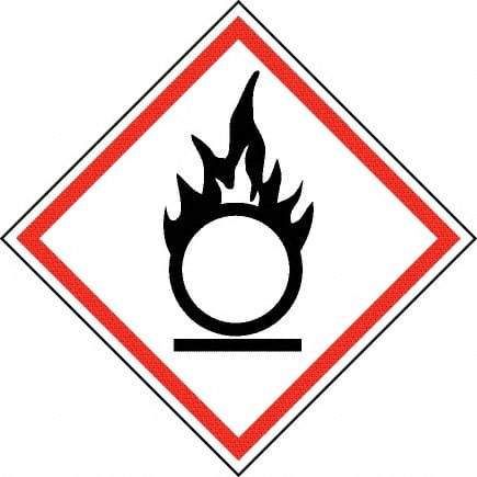 NMC - Hazardous Materials Label, Header: Oxidizer Warning - Legend: GHS - Graphic, English, Black & Red, 2" Long x 2" High, No Coating - Apex Tool & Supply