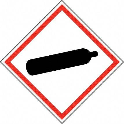 NMC - Hazardous Materials Label, Header: Compressed Gas Warning - Legend: GHS - Graphic, English, Black & Red, 2" Long x 2" High, No Coating - Apex Tool & Supply