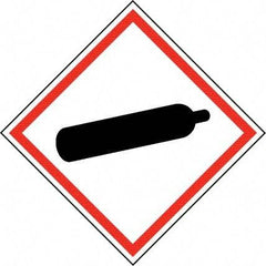 NMC - Hazardous Materials Label, Header: Compressed Gas Warning - Legend: GHS - Graphic, English, Black & Red, 2" Long x 2" High, No Coating - Apex Tool & Supply