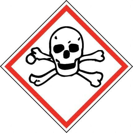 NMC - Hazardous Materials Label, Header: Toxic Warning - Legend: GHS - Graphic, English, Black & Red, 2" Long x 2" High, No Coating - Apex Tool & Supply