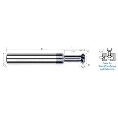 Double Angle Shank Cutters - 0.1875″ (3/16″) Cutter Diameter × 0.0550″ Width × 0.3120″ (5/16″) Neck Length Carbide Double Angle Shank Cutter, 4 Flutes, AlTiN Coated - Exact Industrial Supply