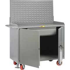 Little Giant - 3,600 Lb Capacity, 2 Shelf, 1 Drawer, 2 Door Mobile Bench Cabinet with Louvered Panel - 41" Wide x 24" Deep x 43" High, Steel, Gray - Apex Tool & Supply