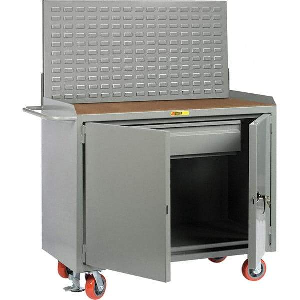 Little Giant - 3,600 Lb Capacity, 2 Shelf, 1 Drawer, 2 Door Mobile Bench Cabinet with Louvered Panel - 41" Wide x 24" Deep x 43" High, Steel, Gray - Apex Tool & Supply