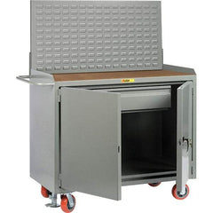 Little Giant - 3,600 Lb Capacity, 2 Shelf, 1 Drawer, 2 Door Mobile Bench Cabinet with Louvered Panel - 41" Wide x 24" Deep x 43" High, Steel, Gray - Apex Tool & Supply