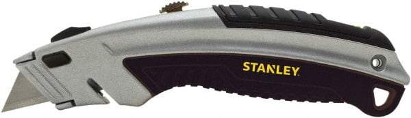 Stanley - Retractable Utility Knife - 2-7/16" Blade, Silver & Black Cast Metal Handle, 3 Blades Included - Apex Tool & Supply