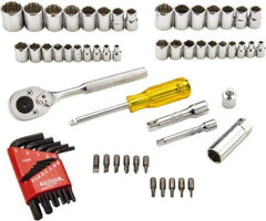Proto - 65 Piece 1/4 & 3/8" Drive Standard Socket Set - 6 & 12 Points, 1/4 to 5/8", 4 to 17mm, Inch/Metric Measurement Standard - Apex Tool & Supply