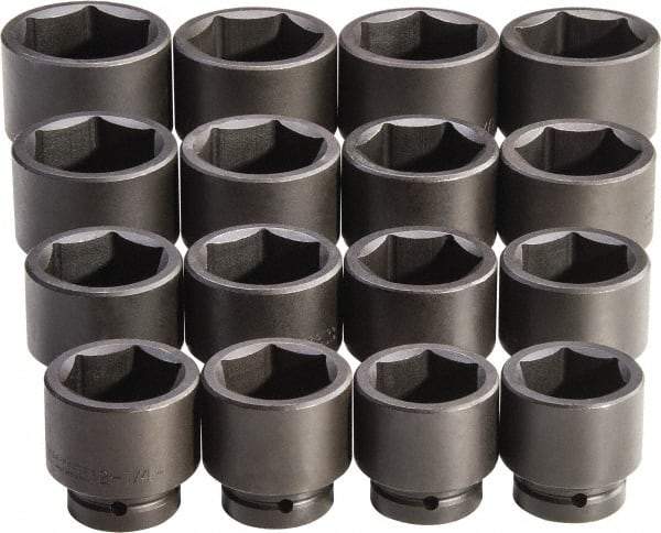 Proto - 16 Piece 1" Drive Full Polish Finish Impact Socket Set - 6 Points, 2-1/16" to 3" Range, Inch Measurement Standard - Apex Tool & Supply