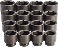 Proto - 16 Piece 1" Drive Full Polish Finish Impact Socket Set - 6 Points, 2-1/16" to 3" Range, Inch Measurement Standard - Apex Tool & Supply