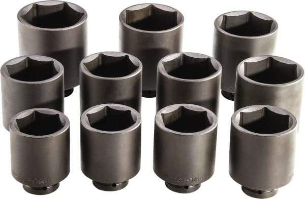 Proto - 11 Piece 1" Drive Full Polish Finish Deep Well Impact Socket Set - 6 Points, 3-1/8" to 4-1/2" Range, Inch Measurement Standard - Apex Tool & Supply