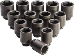 Proto - 15 Piece 1" Drive Full Polish Finish Deep Well Impact Socket Set - 6 Points, 2-1/16" to 3" Range, Inch Measurement Standard - Apex Tool & Supply