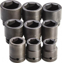 Proto - 9 Piece 1" Drive Full Polish Finish Impact Socket Set - 6 Points, 1" to 2" Range, Inch Measurement Standard - Apex Tool & Supply