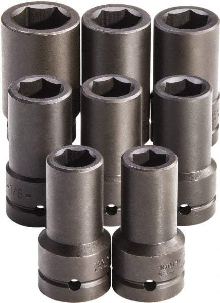 Proto - 8 Piece 1" Drive Full Polish Finish Deep Well Impact Socket Set - 6 Points, 7/8" to 1-1/2" Range, Inch Measurement Standard - Apex Tool & Supply