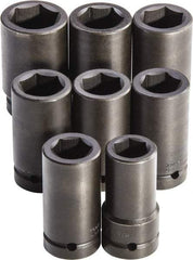 Proto - 8 Piece 1" Drive Full Polish Finish Deep Well Impact Socket Set - 6 Points, 27mm to 41mm Range, Metric Measurement Standard - Apex Tool & Supply