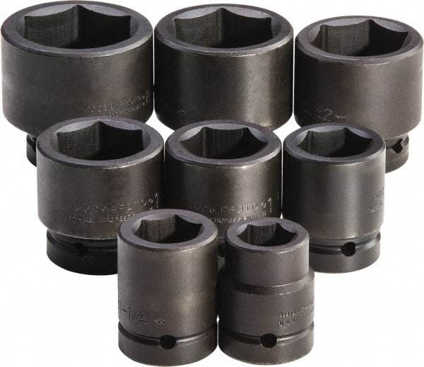 Proto - 8 Piece 1" Drive Full Polish Finish Deep Well Impact Socket Set - 6 Points, 1-1/16" to 2-3/8" Range, Inch Measurement Standard - Apex Tool & Supply