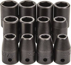 Proto - 12 Piece 1/2" Drive Full Polish Finish Impact Socket Set - 6 Points, 3/4" to 3/4" (8mm to 19mm) Range, Inch/Metric Measurement Standard - Apex Tool & Supply