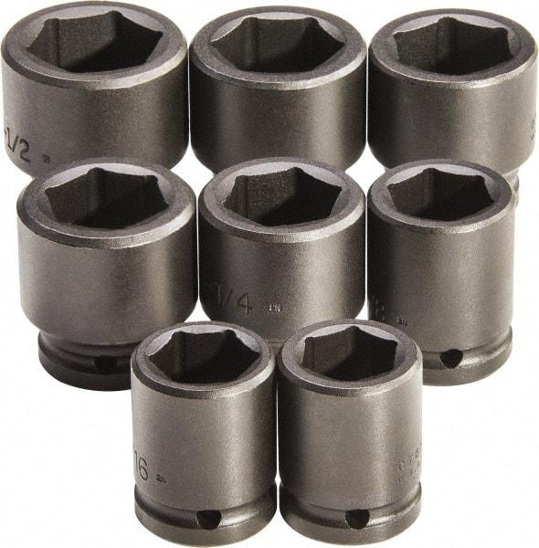 Proto - 8 Piece 3/4" Drive Standard Deep Impact Socket Set - 6 Points, 1 to 1-1/2", Inch Measurement Standard - Apex Tool & Supply