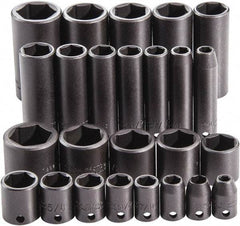 Proto - 25 Piece 3/8" Drive Full Polish Finish Deep Well Impact Socket Set - 6 Points, 1" to 1" Range, Inch Measurement Standard - Apex Tool & Supply