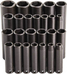Proto - 25 Piece 3/8" Drive Deep Impact Socket Set - 6 Points, 15/16 to 1", 7 to 19mm, Inch/Metric Measurement Standard - Apex Tool & Supply