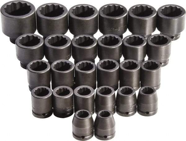 Proto - 26 Piece 3/4" Drive Full Polish Finish Impact Socket Set - 12 Points, 17mm to 50mm Range, Metric Measurement Standard - Apex Tool & Supply
