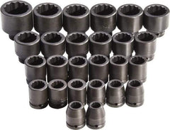 Proto - 26 Piece 3/4" Drive Full Polish Finish Impact Socket Set - 12 Points, 17mm to 50mm Range, Metric Measurement Standard - Apex Tool & Supply