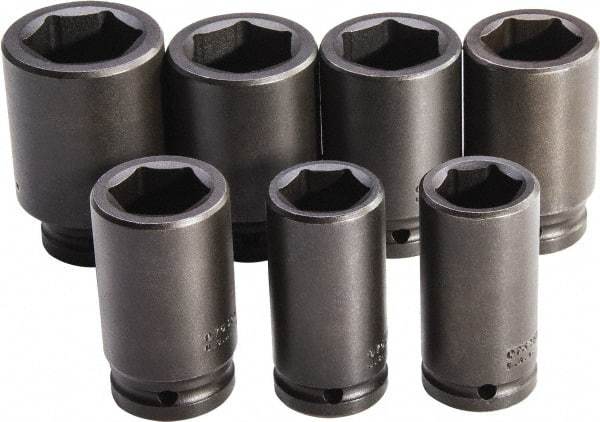 Proto - 7 Piece 3/4" Drive Full Polish Finish Deep Well Impact Socket Set - 6 Points, 26mm to 38mm Range, Metric Measurement Standard - Apex Tool & Supply