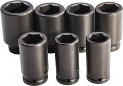Proto - 7 Piece 3/4" Drive Full Polish Finish Deep Well Impact Socket Set - 6 Points, 26mm to 38mm Range, Metric Measurement Standard - Apex Tool & Supply