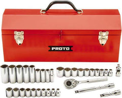 Proto - 34 Piece 3/8" Drive Chrome Finish Deep Well Socket Set - 12 Points, 5/16" (8mm to 19mm) Range, Inch/Metric Measurement Standard - Apex Tool & Supply