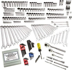 Proto - 302 Piece 1/4", 3/8" & 1/2" Drive Full Polish Finish Deep Well Socket Set - 6, 12 Points, 1/4" to 1-1/4" (4mm to 24mm) Range, Inch/Metric Measurement Standard - Apex Tool & Supply
