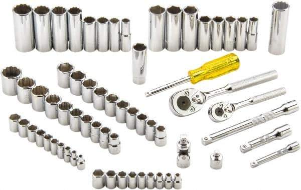 Proto - 65 Piece 1/4" & 3/8" Drive Full Polish Finish Deep Well Socket Set - 6, 12 Points, 1/4" to 7/8" (4mm to 19mm) Range, Inch/Metric Measurement Standard - Apex Tool & Supply
