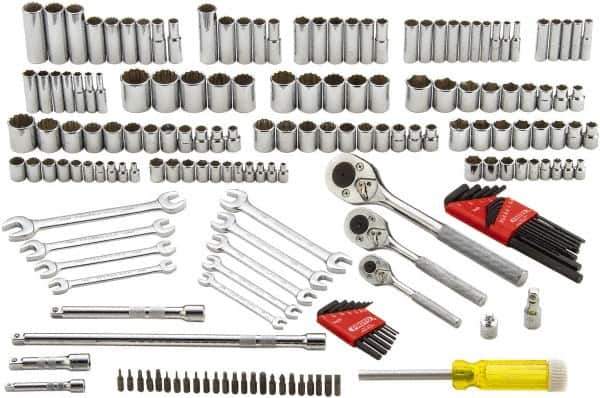 Proto - 184 Piece 1/4, 3/8 & 1/2" Drive Standard Deep Socket Set - 6 & 12 Points, 1/4 to 1", 4.5 to 22mm, Inch/Metric Measurement Standard - Apex Tool & Supply