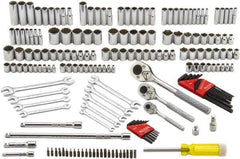 Proto - 148 Piece 1/4, 3/8 & 1/2" Drive Standard Deep Socket Set - 6 & 12 Points, 1/4 to 1-1/8", Inch Measurement Standard - Apex Tool & Supply