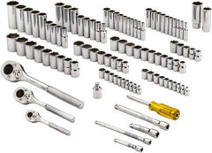 Proto - 101 Piece 1/4, 3/8 & 1/2" Drive Standard Deep Socket Set - 6 & 12 Points, 1/4 to 1", 4 to 19mm, Inch/Metric Measurement Standard - Apex Tool & Supply